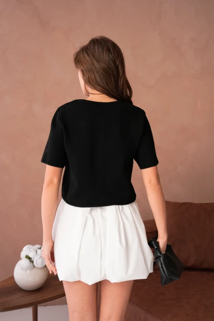 Bisiklet Yaka Düğme Detaylı Kısa Triko Ceket