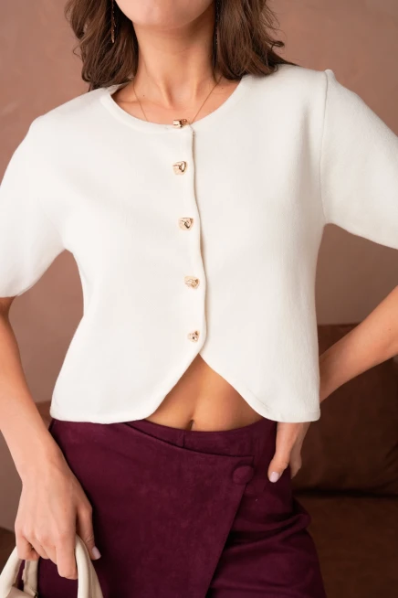 Bisiklet Yaka Düğme Detaylı Kısa Triko Ceket