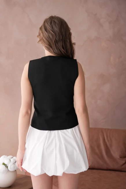 Aksesuar Detaylı Kolsuz Triko Bluz