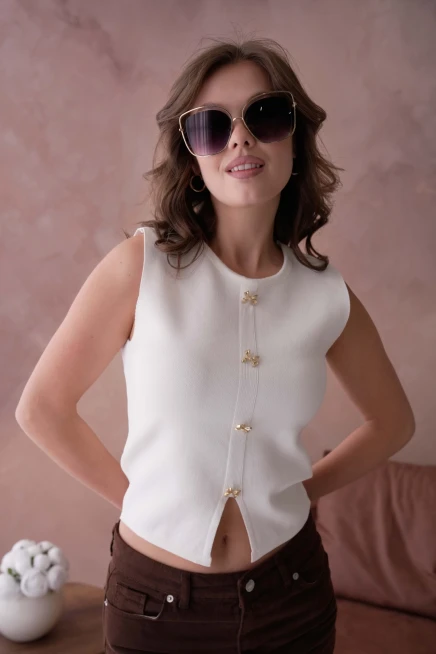 Aksesuar Detaylı Kolsuz Triko Bluz