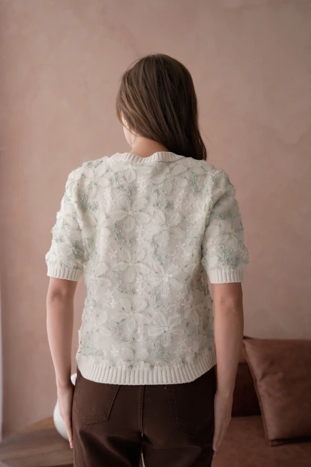 Bisiklet Yaka Tül Detaylı Triko Kazak