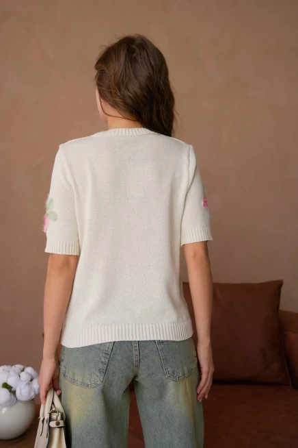 Bisiklet Yaka  Aplikeli Triko Kazak