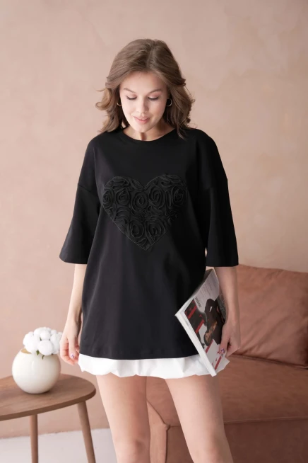 Tül Detaylı Salaş T-Shirt