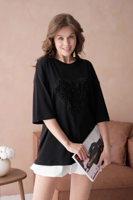 Tül Detaylı Salaş T-Shirt