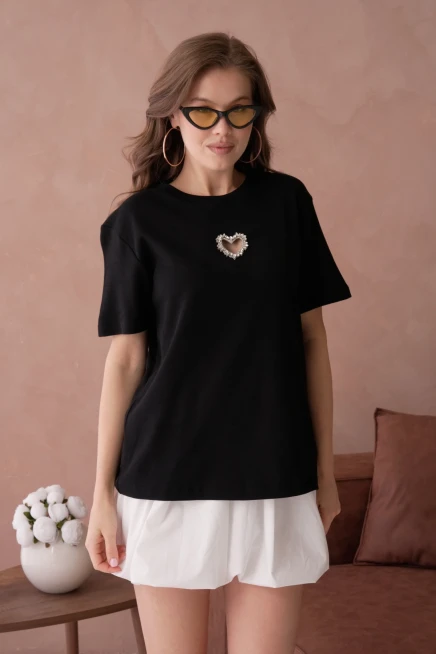 Taş İşleme Basic T-Shirt