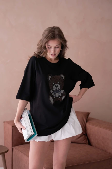 Taş İşlemeli Basic T-Shirt