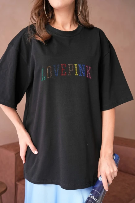 Taş İşlemeli Salaş Basic T-Shirt