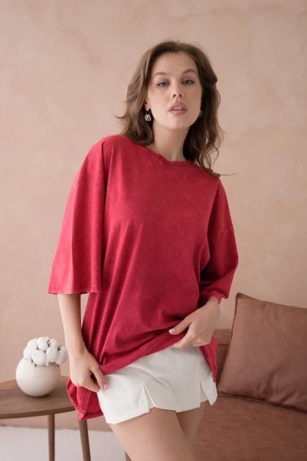 Taş İşlemeli Salaş Basic T-Shirt