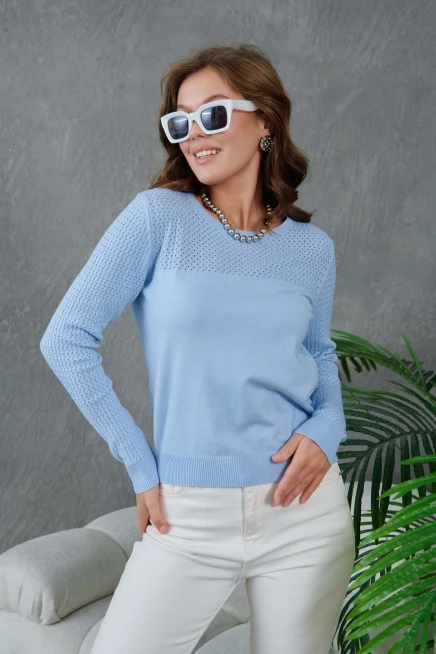 Bisiklet Yaka Ajurlu Uzun Kol Triko Kazak