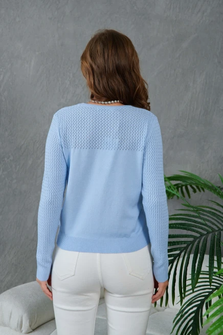 Bisiklet Yaka Ajurlu Uzun Kol Triko Kazak