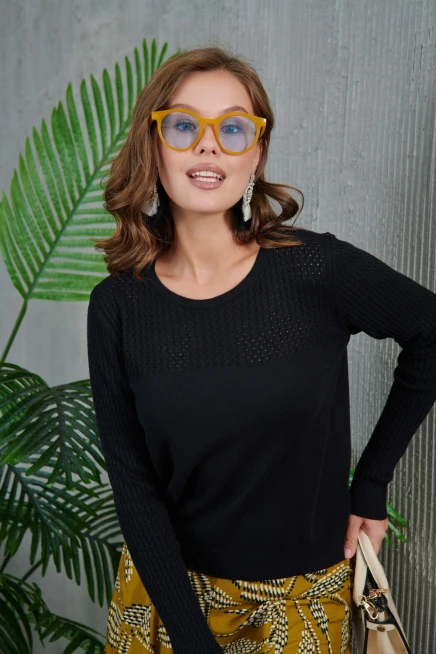 Bisiklet Yaka Ajurlu Uzun Kol Triko Kazak