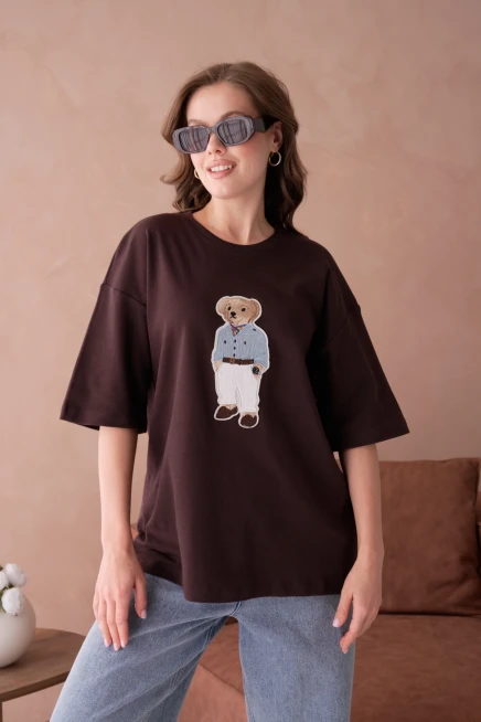 Bisiklet Yaka Aplikeli Salaş Basic T-Shirt