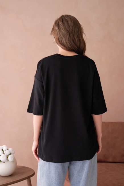 Bisiklet Yaka Aplikeli Salaş Basic T-Shirt