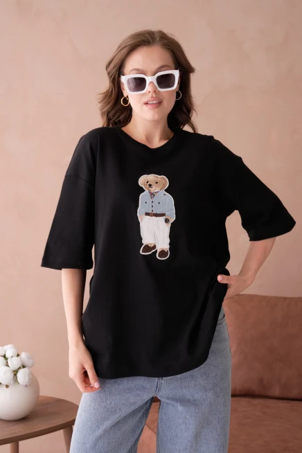 Bisiklet Yaka Aplikeli Salaş Basic T-Shirt