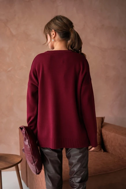 Kadın Bisiklet Yaka Aplikeli Arkası Uzun Salaş Triko Kazak