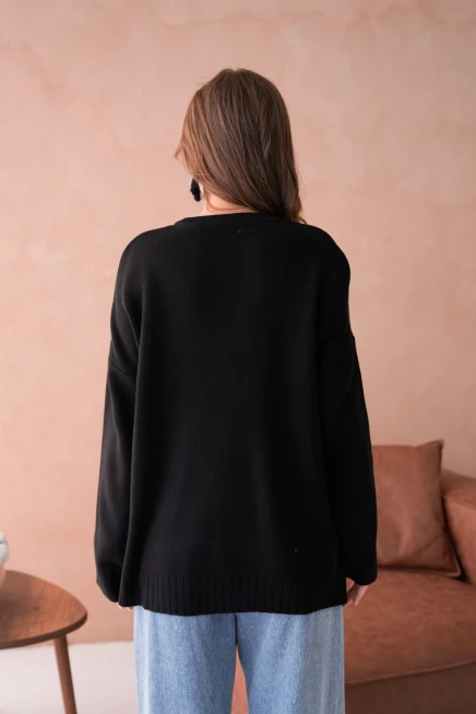 Kadın Bisiklet Yaka Aplikeli Arkası Uzun Salaş Triko Kazak