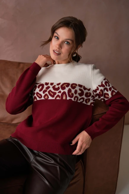 Kadın Bisiklet Yaka Desenli Triko Kazak