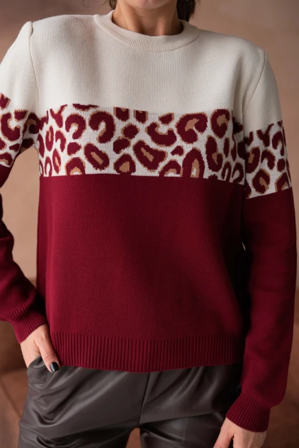 Kadın Bisiklet Yaka Desenli Triko Kazak