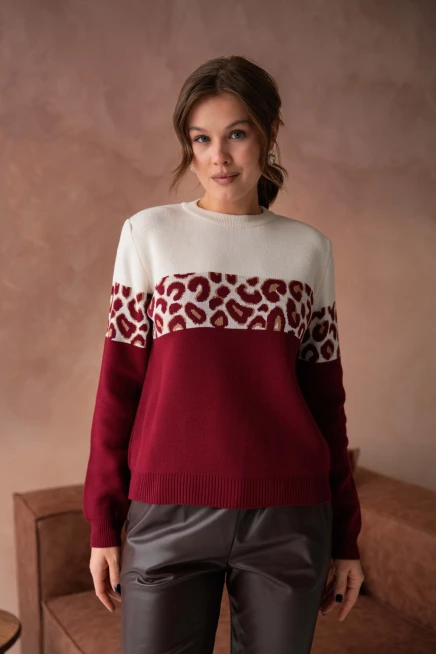 Kadın Bisiklet Yaka Desenli Triko Kazak