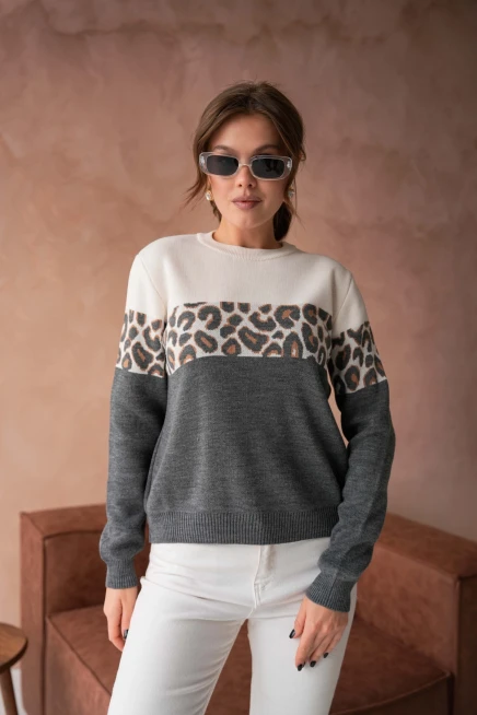 Kadın Bisiklet Yaka Desenli Triko Kazak