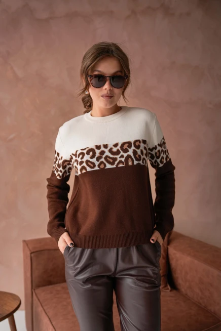 Kadın Bisiklet Yaka Desenli Triko Kazak