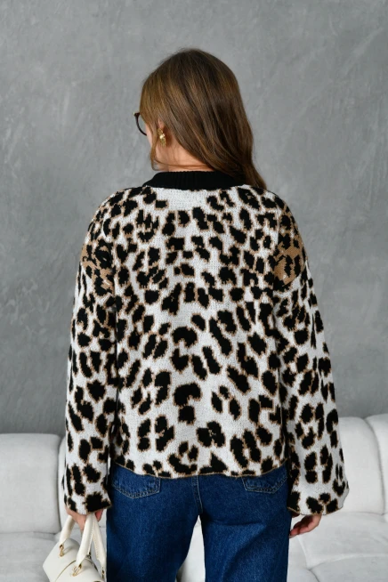 Kadın Bisiklet Yaka Desenli Triko Kazak