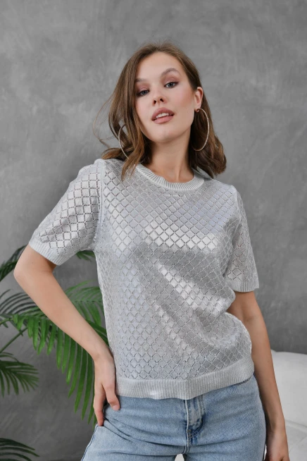 Kadın Bisiklet Yaka Dokulu Triko Kazak