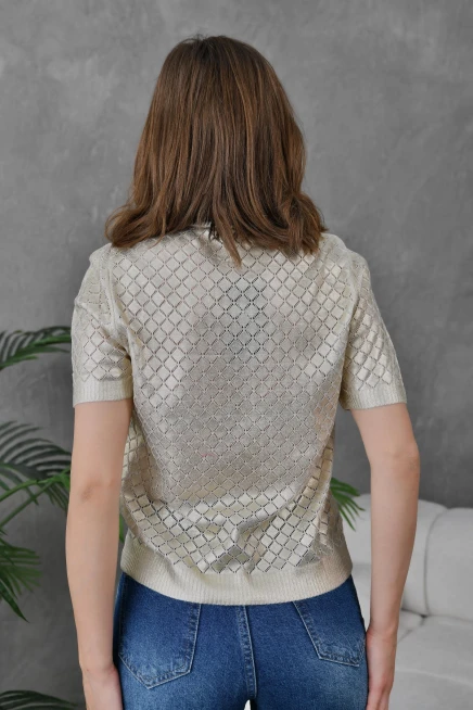 Kadın Bisiklet Yaka Dokulu Triko Kazak