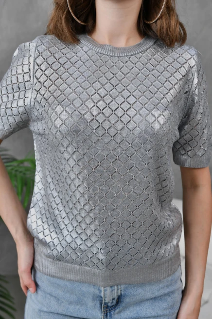 Kadın Bisiklet Yaka Dokulu Triko Kazak