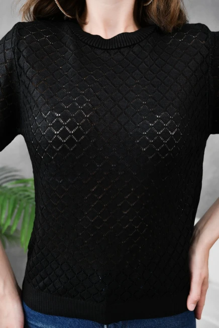 Kadın Bisiklet Yaka Dokulu Triko Kazak