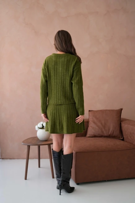 Kadın Bisiklet Yaka Etekli İkili Triko Takım