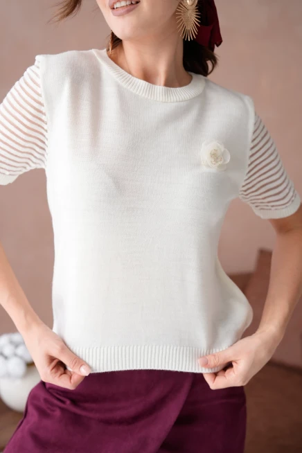 Kadın Bisiklet Yaka Gül Detay Kısa Kol Triko Kazak