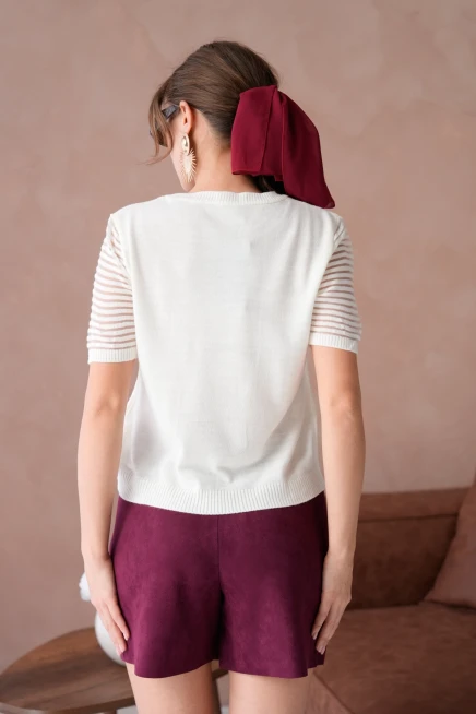 Kadın Bisiklet Yaka Gül Detay Kısa Kol Triko Kazak