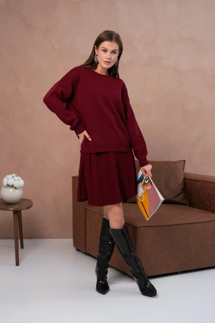 Kadın Bisiklet Yaka Kazak Etek İkili Takım