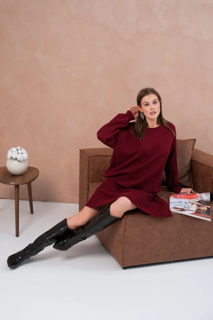 Kadın Bisiklet Yaka Kazak Etek İkili Takım