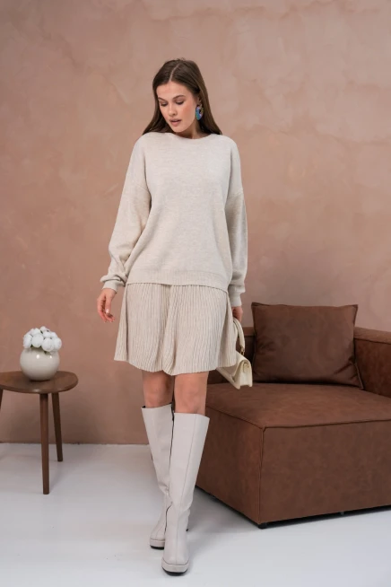 Kadın Bisiklet Yaka Kazak Etek İkili Takım