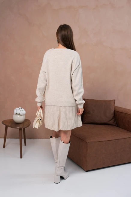 Kadın Bisiklet Yaka Kazak Etek İkili Takım