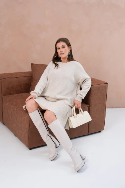 Kadın Bisiklet Yaka Kazak Etek İkili Takım