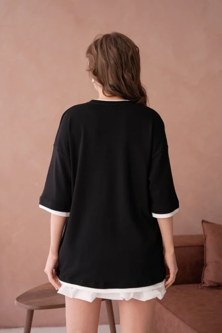 Bisiklet Yaka Kumaş Garnili Salaş Basic T-Shirt