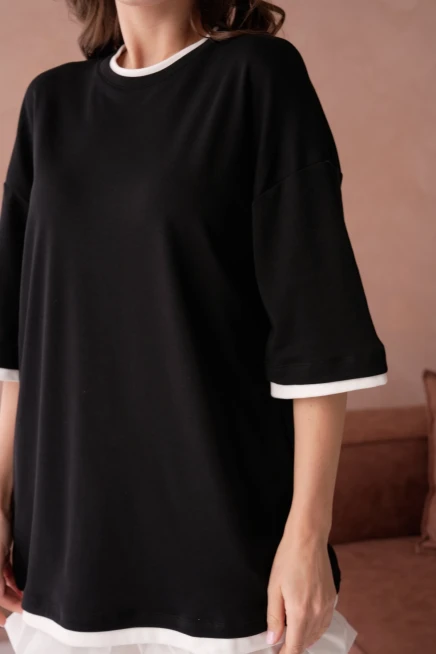 Bisiklet Yaka Kumaş Garnili Salaş Basic T-Shirt