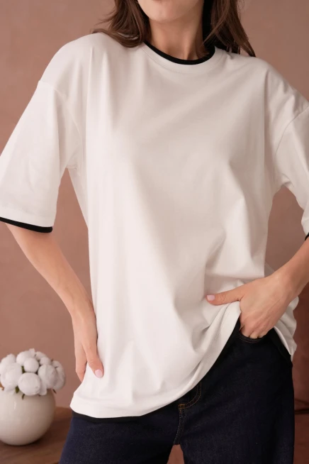 Bisiklet Yaka Kumaş Garnili Salaş Basic T-Shirt