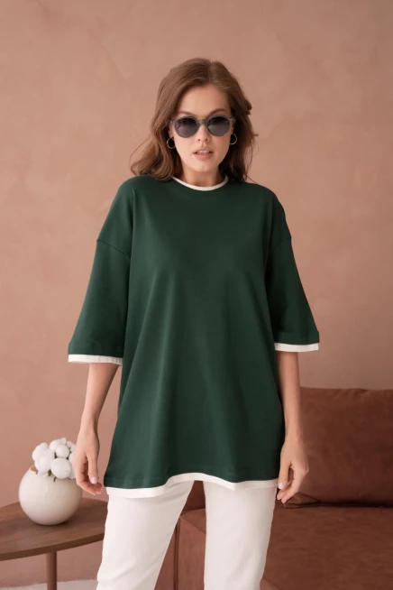 Bisiklet Yaka Kumaş Garnili Salaş Basic T-Shirt