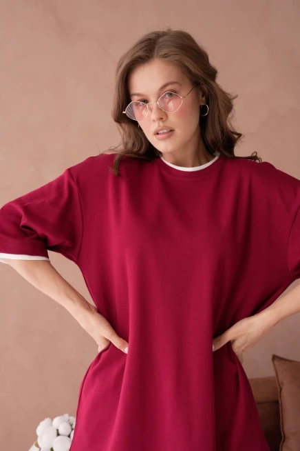 Bisiklet Yaka Kumaş Garnili Salaş Basic T-Shirt