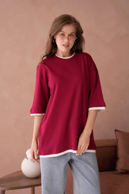 Bisiklet Yaka Kumaş Garnili Salaş Basic T-Shirt