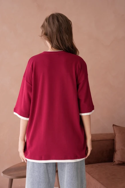 Bisiklet Yaka Kumaş Garnili Salaş Basic T-Shirt