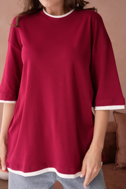 Bisiklet Yaka Kumaş Garnili Salaş Basic T-Shirt