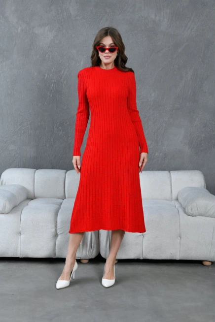 Kadın Bisiklet Yaka Lurex Uzun Triko Elbise