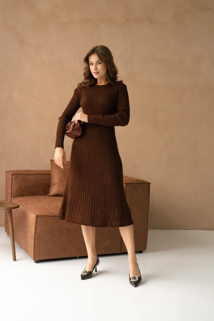 Kadın Bisiklet Yaka Lurex Uzun Triko Elbise