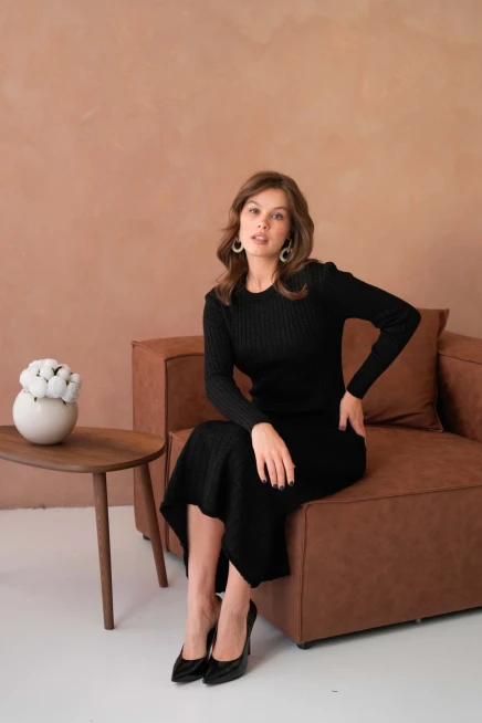 Kadın Bisiklet Yaka Lurex Uzun Triko Elbise