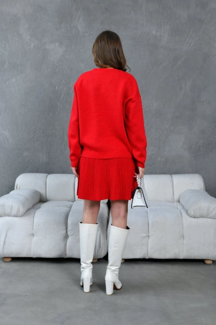 Kadın Bisiklet Yaka Lurex Salaş Etekli Triko Takım